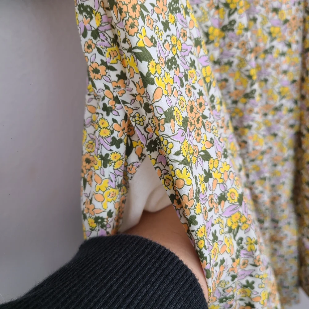Anthropologie Yellow Lightweight Floral Cotton Collared Puff Sleeve Mini Dress - Picture 11 of 16